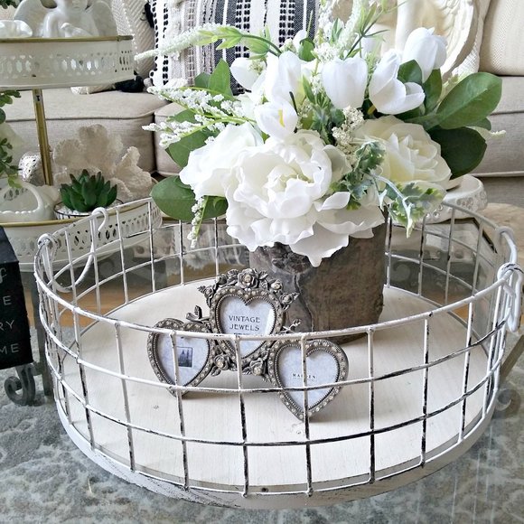 Unbranded Other - NEW! SHABBY Distressed METAL Centerpiece TRAY OH MY